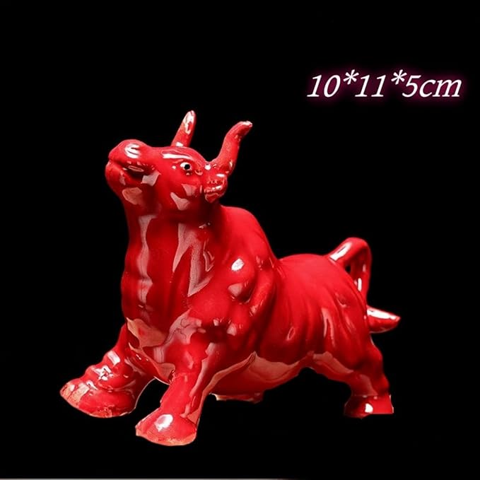 Art Sculpture/Figurine/Decorative Ceramic Struggling Bull Sculpture Asian Art Decoration Collection Ornaments - Red Head Up