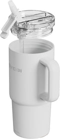 YOGI Ceramic Lined Metal Allergy Safe 24oz Tumbler with Handle and Straw Leakproof Flip & Sip Lid Vacuum Insulated Stainless Steel Travel Cup for Iced Coffee Water and All-Day Hydration 24oz Polar