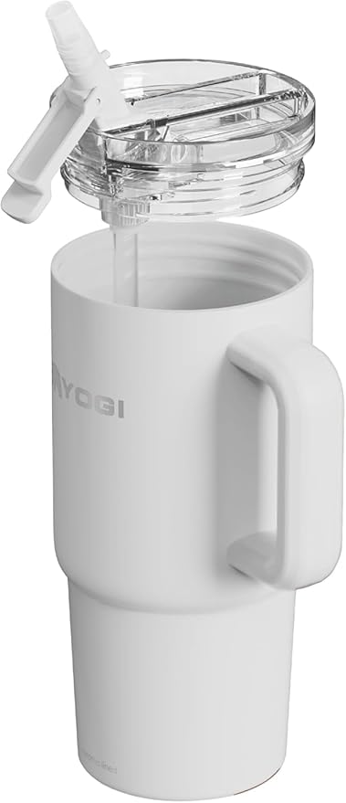 YOGI Ceramic Lined Metal Allergy Safe 24oz Tumbler with Handle and Straw Leakproof Flip & Sip Lid Vacuum Insulated Stainless Steel Travel Cup for Iced Coffee Water and All-Day Hydration 24oz Polar