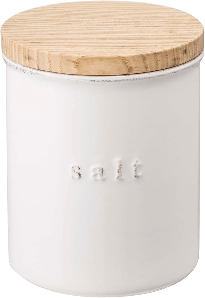 YAMAZAKI Home Tosca Ceramic Canister - Dry Food Kitchen Storage Container Organizer - Salt - 15.25 Oz., 450 Ml