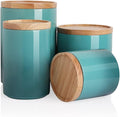 Sweejar Kitchen Canisters Ceramic Food Storage Jar Set, Stackable Containers with Airtight Seal Wooden Lid for Serving Ground Coffee, Tea, Herbs, Grains, Sugar, Salt - Set of 4 (Gradient Blue)