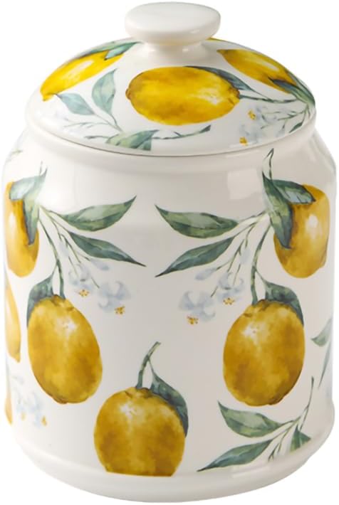 WAIT FLY Ceramic Tea Caddy Tea Canister Large Capacity Food Storage Jar Container for Tea, Coffee, Herb, Sugar, Spice, Nuts-Lemon-33 OZ