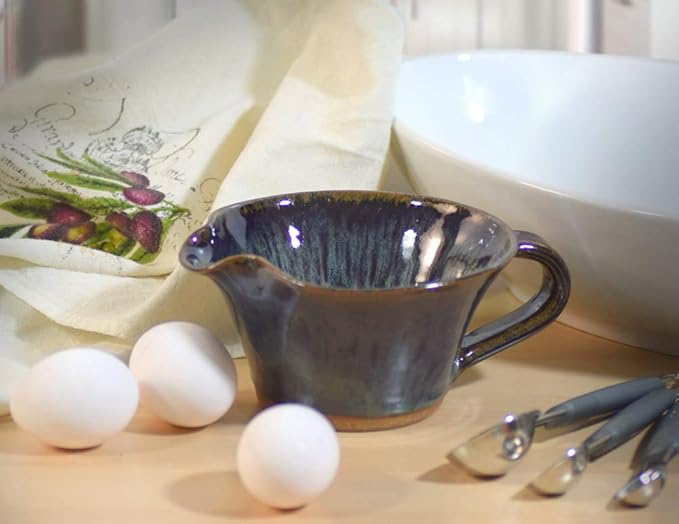 Modern Artisans American Made Stoneware Pottery Mixing Bowl with Handle in Midnight Blue (Mini Size 12 oz)