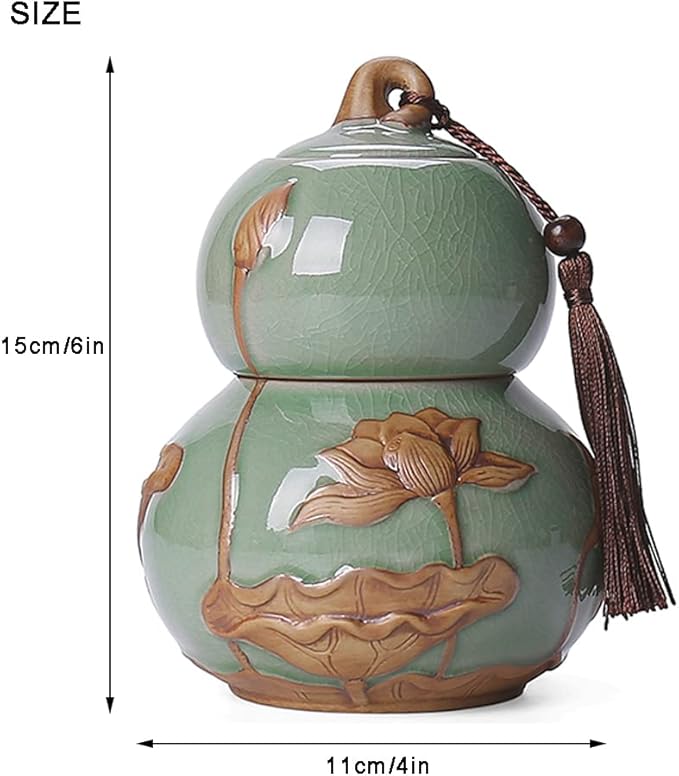 ARTLINE Airtight Lid Ceramic Tea Containers Tea Canister, Food Storage Jar Porcelain Tea Caddy Gourd Shape Design Sealed Loose Tea Tin Kichen Storage Container for Coffee Sugar, Nuts, Herb, Spice