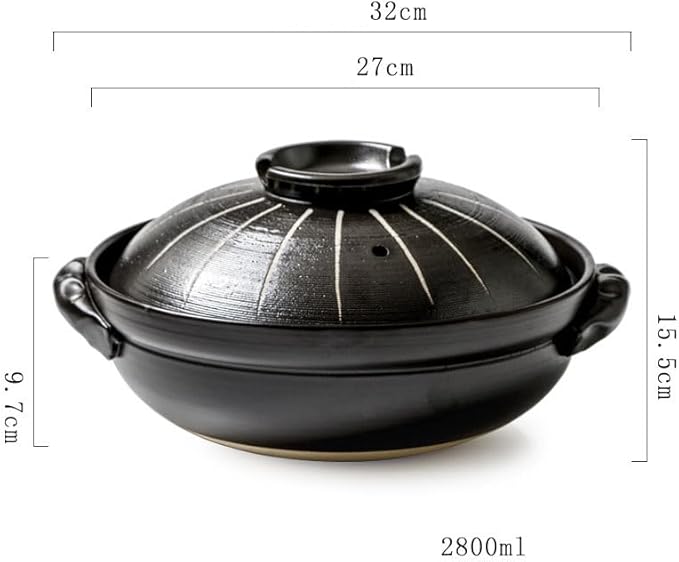 Japanese Ceramic Hot Pot, 3 Quart Clay Pot for Cooking with Lid, Heat Resistant Pot for Stew and Soup, Large Clay Cooking Pots for Nabe Pot and Korean Stone Pot Bibimbap,2800ML,B