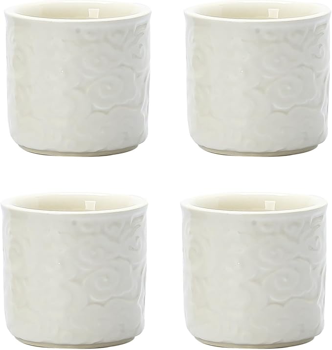 Ceramic Espresso Cups Set of 4-3oz Demitasse Cups for Coffee & Tea, No Handles, Durable & Dishwasher Safe (white, 4)