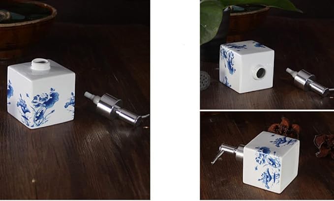 Lotion Soap Dispenser,Ceramic Lotion Soap Dispenser with Pump for Bathroom and Kitchen Office, Vintage Blue and White Porcelain Floral Decorative Liquid Bottle