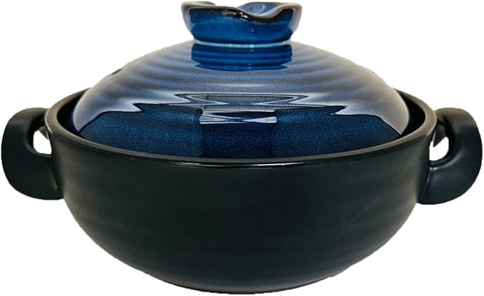 Ceramic/Clay Cooking Pot, Japanese Donabe, Chinese Casserole/Earthen Pot Cookware Stew Pot Stockpot with Lid Small Steam, Blue, 2.6QT