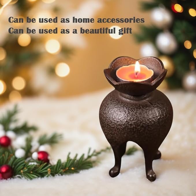 Japanese Style Cast Iron Candle Holder, Small Handmade Vintage Candlestick Holders, Rustic Pillar Candle Holder, Farmhouse Candle Stand for Fireplace Shelf Home Decor (4.53" Tall Pattern)