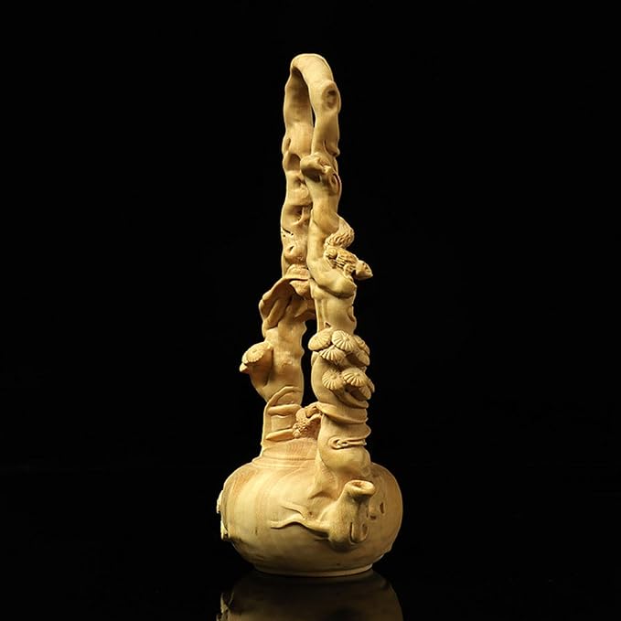 Wooden Statue Carrying Beam Pot Handmade Wood Sculpture Decor Boxwood Vintage Decoration Ornament for Living Room Bedroom Office Home Feng Shui Sculptural