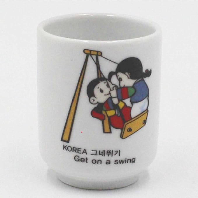 Korean Soju Shot Glass Set – 5 Piece Ceramic Pottery Cup for Whiskey Sake Vodka Alcohol Liquor w/Korea Traditional Illustration Paintings Gift Party Decoration Display Drinking Glasses