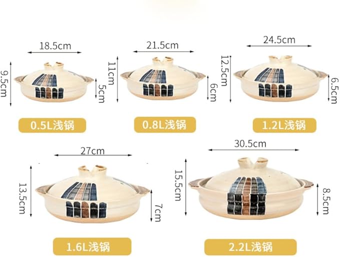 Japanese Clay Pot for Cooking with Lid, 2.2L Ceramic Casserole for Shabu Shabu & Stewing, Korean Stone Pot for Soup Bowls, Heat Resistant Earthenware Pot & Terracotta Cooking Pots for Gas,0.8L,B