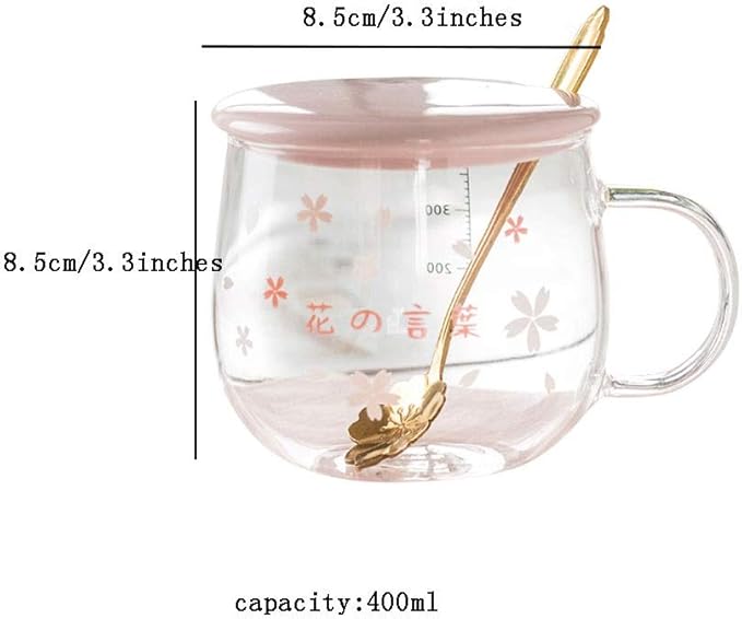 Sakura Cup, Creative Sakura Mug, Cute Heat-resistant , Transparent , Borosilicate Glass Coffee Cup,Gift( Color : Pink A , Size : 400ML )