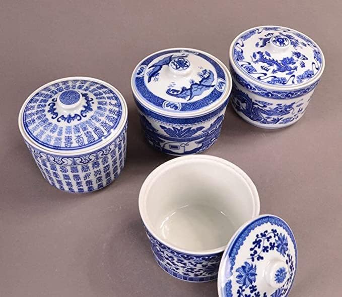 123Arts Ceramic Sugar Bowl Blue and White Storage Jar Candy Dish Seasoning Jar with Lid