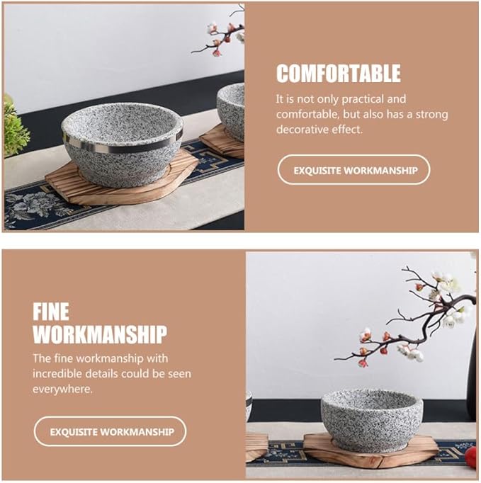 DOITOOL Dolsot Stone Bowl Tray Wooden Korean Bibimbap Earthenware Stone Bowl Holder Saucer Heat Insulation Cushion for Hot Pot Bibimbap Food