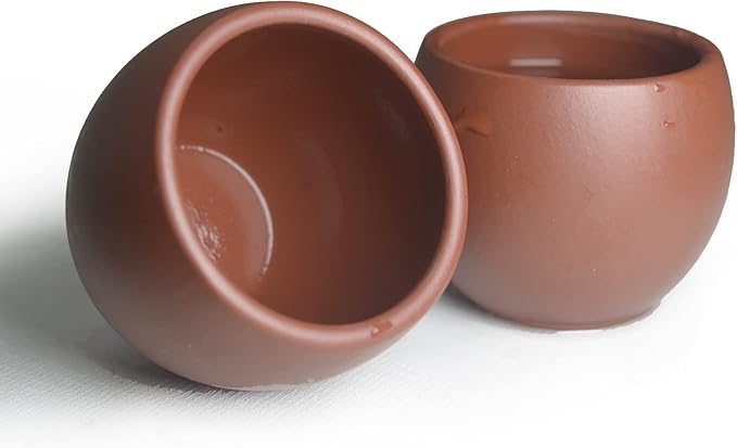 Teacup 2pcs Chinese Clay Genuine Red Dahongpao Zisha GongfuTea Cups 80ml (Round drum red)