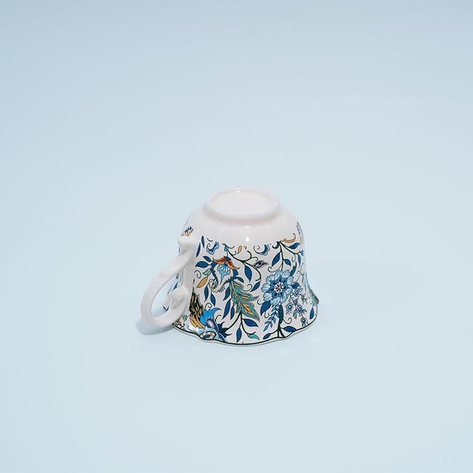 Bone China Tea Cup and Saucer Set with Spoon，Elegant Floral Tea Cup Set (7 oz)，British Coffee Latte Mug for Mother's Day Gifts