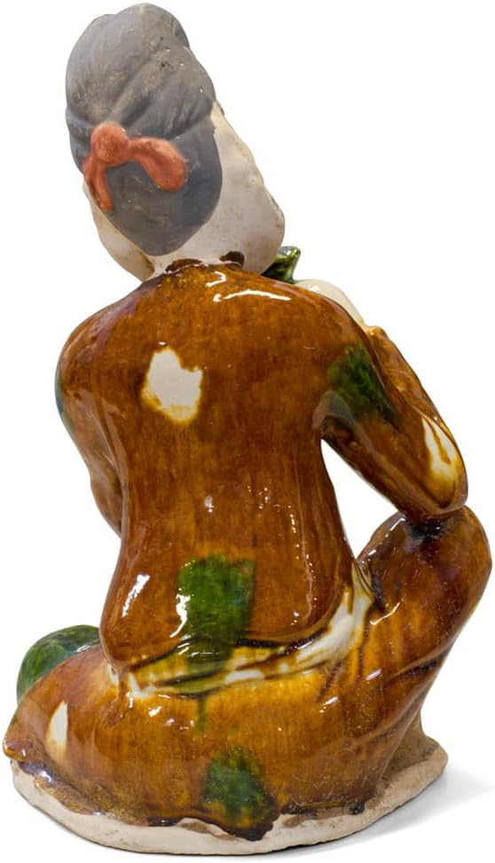ChinaFurnitureOnline Tang Tri-Color Glazed Ceramics Sculpture of Man Holding Bird