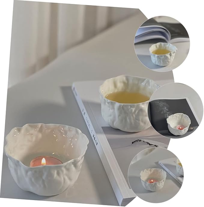 Wrinkle Design Ceramic Tea Cup Set Mini Chinese Tasting Cups Unique Bone China Candle Holders Home and Office Use Dishwasher Safe Elegant