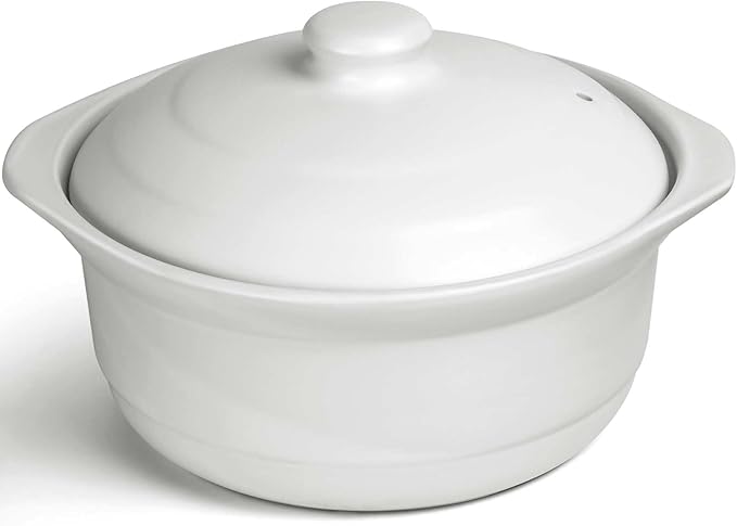 1.9 Quart White Ceramic Clay Pot for Cooking with Lid - Korean Stone Pot, Healthy No-Coating Earthenware Casserole, Soup Rice Hot Pot Cookware