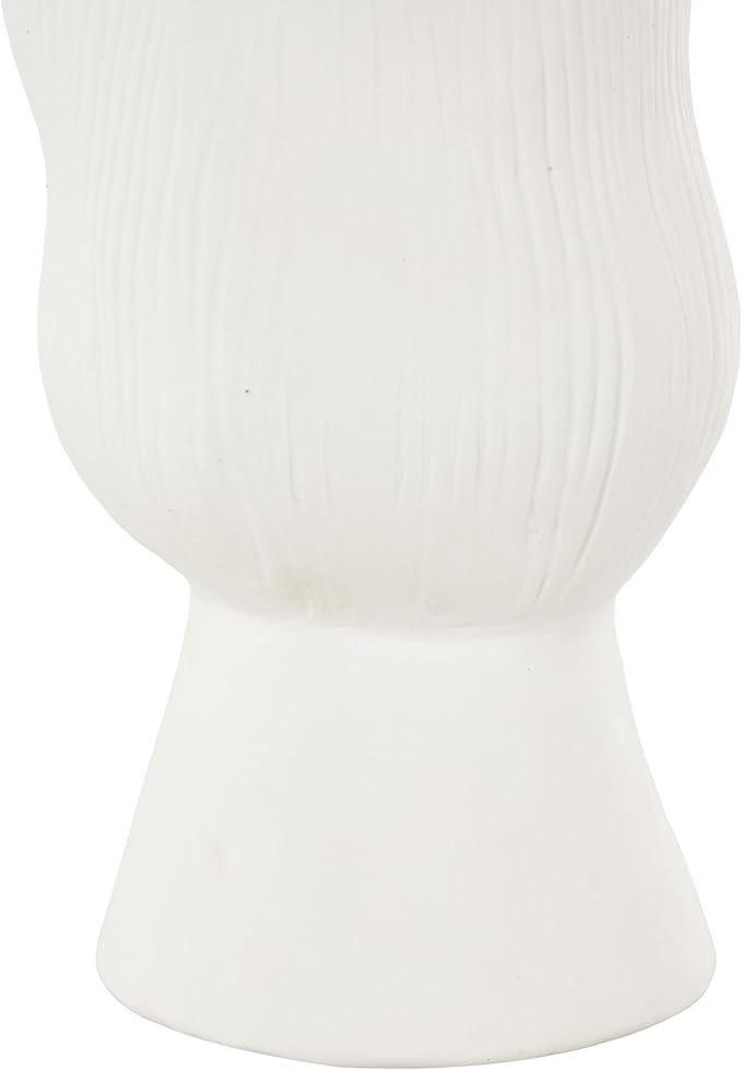 Deco 79 Ceramic Abstract Decorative Vase Floral Inspired Centerpiece Vase with Linear Grooves, Flower Vase for Home Decoration 8" x 7" x 11", White