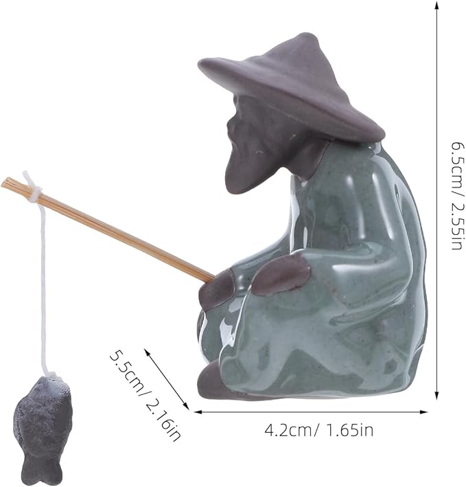 IMIKEYA Ceramic Asian Fisherman Figurine Miniature Landscape Figure Bonsai Tree Ornament Zen Garden Decor Tabletop Micro Bonsai Sculpture for Home and Patio