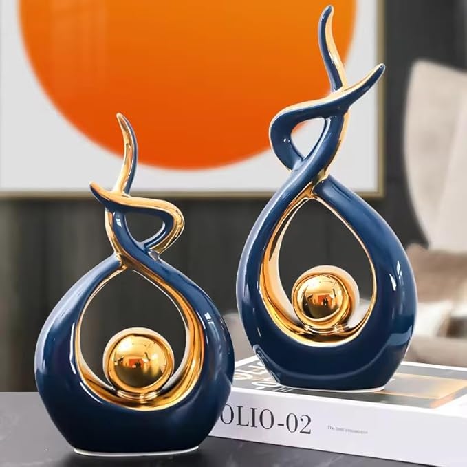 ELEGANTZ Abstract Art Ceramic Statues – Modern Shelf Decorations – Centerpiece Luxury Table Decorations for Living Room, Coffee Table, Office – Elegant Home - Ornaments for Home Decor - 1 Pc