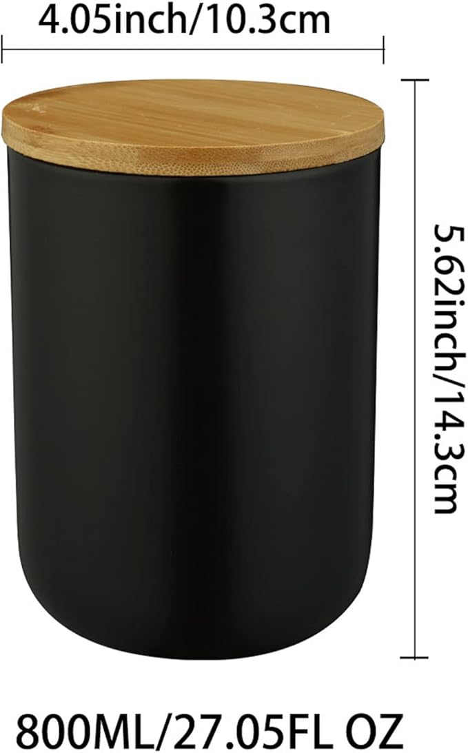 MilkyWay Ceramic Food Storage Jar Canister Modern Design Food Canisters with Airtight Seal Bamboo Lid, Loose Tea Coffee Spice Nuts Snacks Storage Jar Canister (Black 27.05oz/800ml)