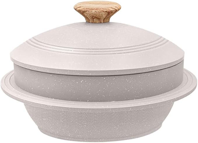 Cast Aluminum Pot with Lid, 7 in Non-Stick Casserole Dish Korean Stone Bowl Induction Compatible, White