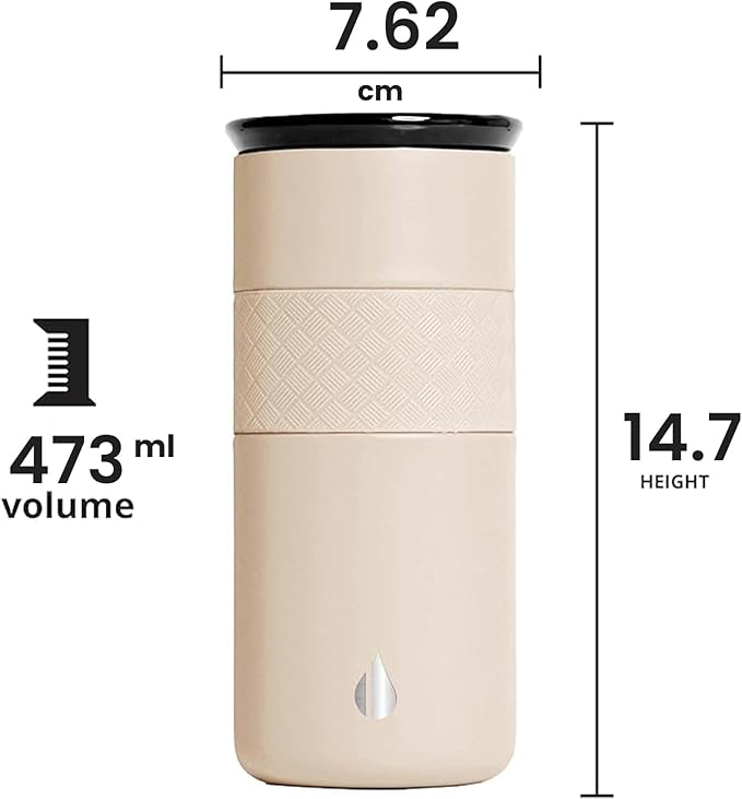 Elemental Artisan Insulated Tumbler, Triple Wall Coffee Travel Mug, Reusable Stainless Steel Coffee Tumbler with Ceramic Lid, Thermal Coffee Cups for Hot (6 Hrs) & Cold (18 Hrs), 16oz - Beige
