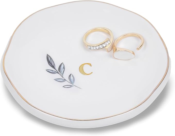 Personalized Ceramic Ring Dish, Initial Jewelry Tray for Rings, Earrings, Necklaces & Bracelets, Gift for Engagements, Birthdays, Holidays, Mom, Sister, Bridesmaid, Bride-to-Be, 4" Ring Plate