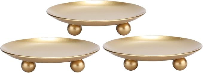 Iron Plate Candle Holder, Gold, Decorative Iron Pillar Candle Holder, Set of 3,Candle Stand for Wax Candles