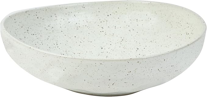 White Speckled Ceramic Decorative Bowl, Textured Stoneware Fruit & Salad Bowl, One-of-a-Kind Handmade Artisan Glaze for Entryway or Kitchen Counter Décor