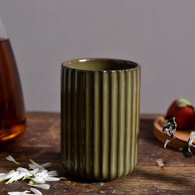 LIFKOME Japanese Tea Cups Ceramics Coffee Mugs Chinese or Japanese Style Porcelain Milk Mug No Handles Vintage Stripe Beverage Cup Drinks Tumbler for Tea Lovers 300ml Green Tea Cup Set