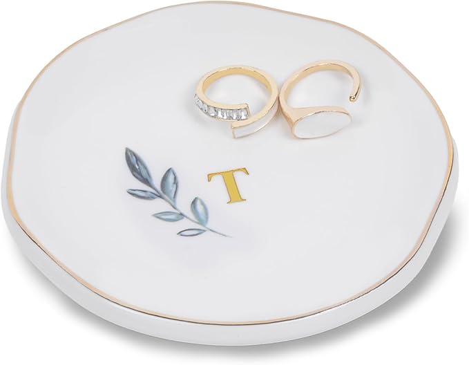 Personalized Ceramic Ring Dish, Initial Jewelry Tray for Rings, Earrings, Necklaces & Bracelets, Gift for Engagements, Birthdays, Holidays, Mom, Sister, Bridesmaid, Bride-to-Be, 4" Ring Plate