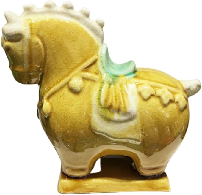 Sculpture Collectibles Ceramic Horse Sculpture Desktop Ornament Asian Feng Shui Art Collectible Yellow