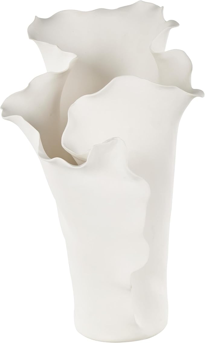 Deco 79 Ceramic Floral Decorative Vase Abstract Floral Inspired Centerpiece Vase, Flower Vase for Home Decoration 9" x 11" x 16", Cream