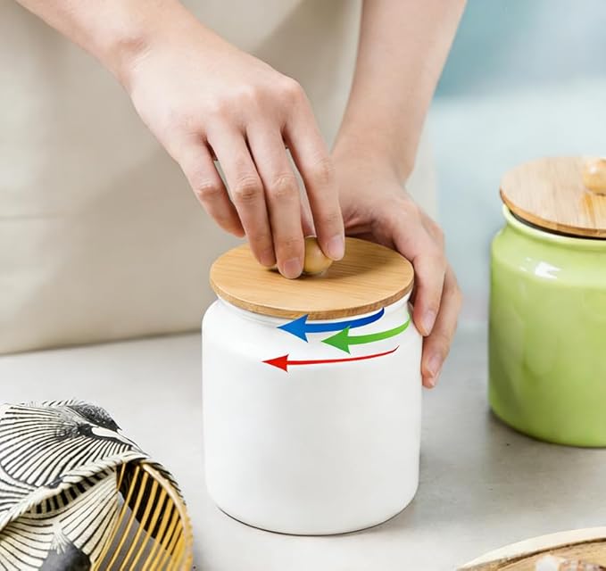 Sweejar 28 Fl oz Ceramic Kitchen Canisters, Porcelain Food Storage Jar with Airtight Seal Wooden Lid, Home Container Serving for Coffee Beans, Tea-leave, Sugar, Salt and More, Tool Bucket (White)