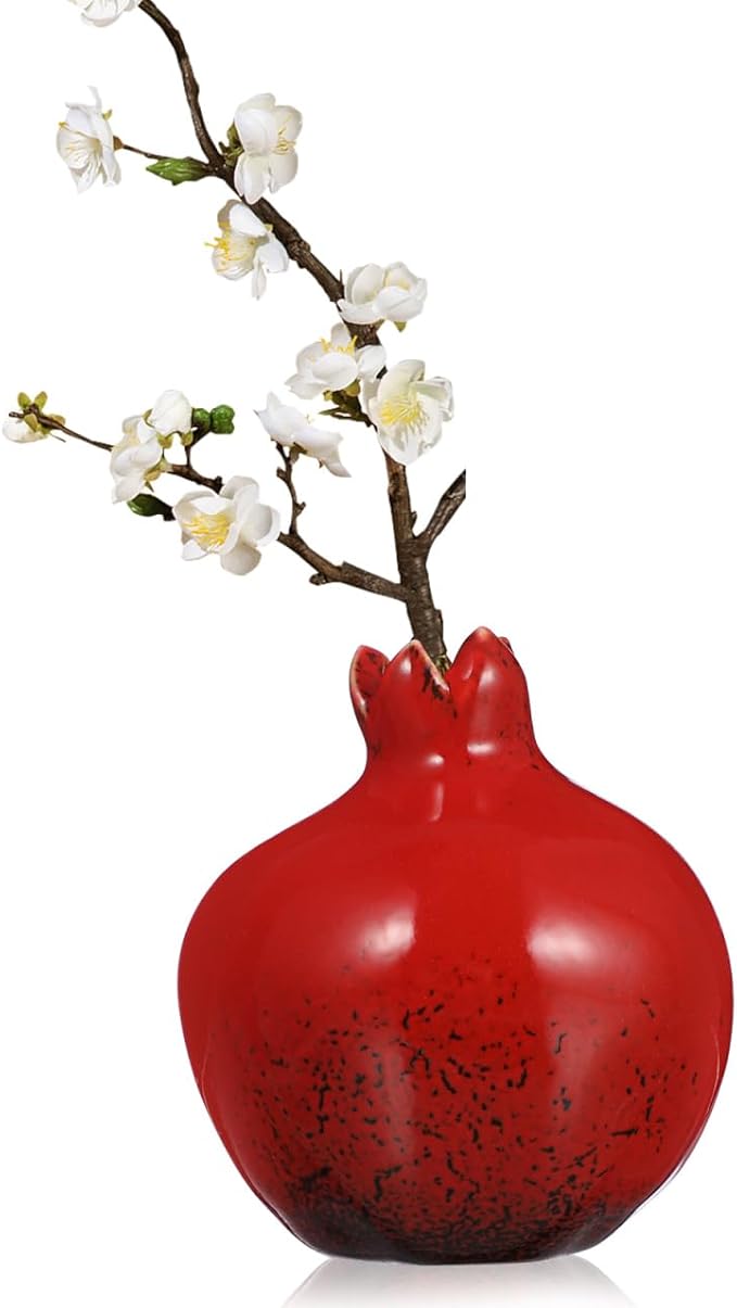 DECHOUS Small Ceramic Vase - Vintage Pomegranate Shape Flower Bud Vase Unique Aesthetic for Home Office Shelf Table Floral Arrangement, 3.3x2.7 Inch