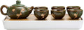 TJ Global Chinese/Japanese Ceramic Tea Set, 100% Handmade Traditional Tea Ceremony Set with Teapots, 6 Teacups, Bamboo Tea Tray with Drainage (Green)
