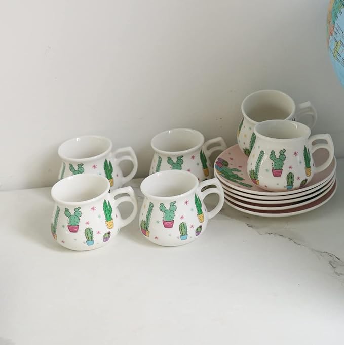 GuangYang 2.5 oz Espresso Cups set of 6, Cute Cactus Pattern (Size for Double Shot Espresso,Ristretto, Macchiato, Café Cubano, and Turkish Coffee)