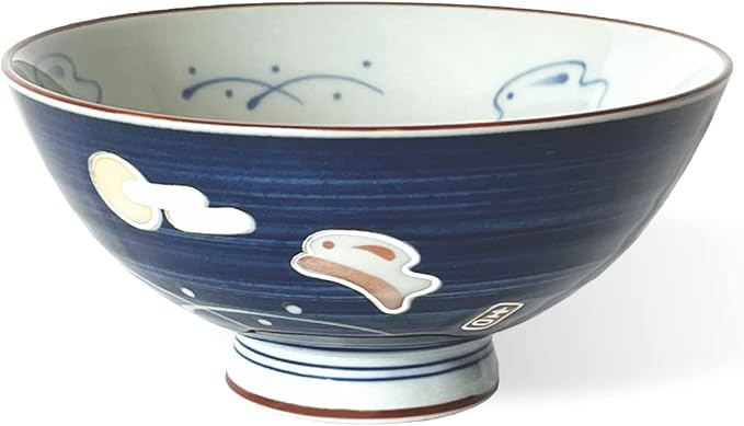 Traditional Style Japanese Ceramics Rice Bowl Chawan Pottery, Dishwasher Microwave Safe Made in Japan (Totoya Usagi, Medium (oohira))
