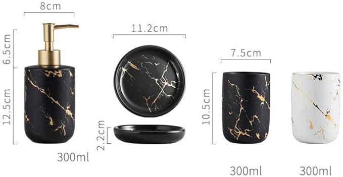YYW Bathroom Accessory Set Ceramics Bathroom Set Accessories Complete Set Vanity Countertop Accessory Set Includes Soap Dish Lotion Dispenser Tumblers (Black（Four Piece）)
