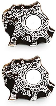 Western Eiderdown Presents Elephant Hand-Carved Block Tea Light Holder (Set of 2, Sheesham Wood) - Decorative Tea Light Candle Holder for Home Décor Votive Tea Light Holder T #Aport-200