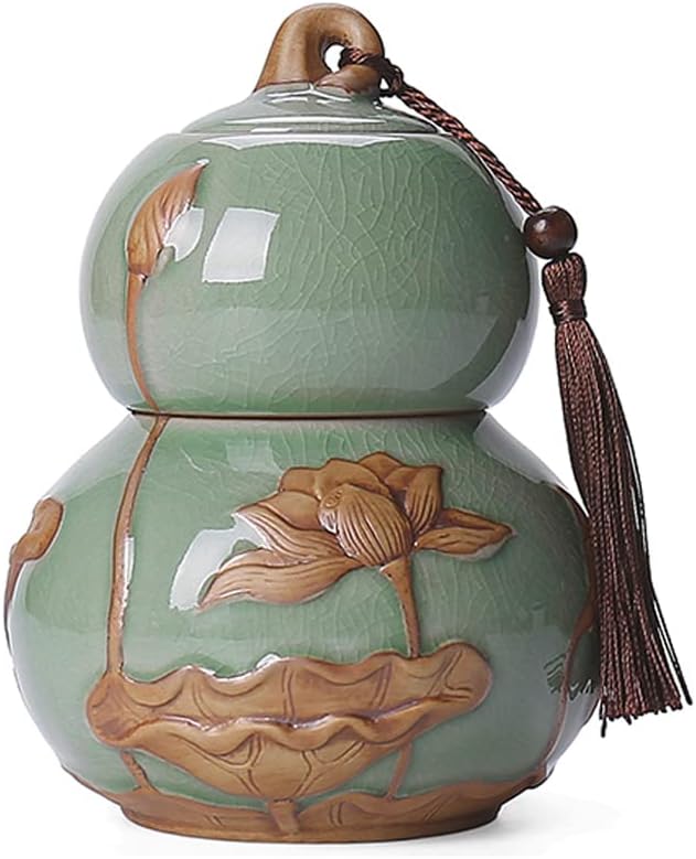 ARTLINE Airtight Lid Ceramic Tea Containers Tea Canister, Food Storage Jar Porcelain Tea Caddy Gourd Shape Design Sealed Loose Tea Tin Kichen Storage Container for Coffee Sugar, Nuts, Herb, Spice