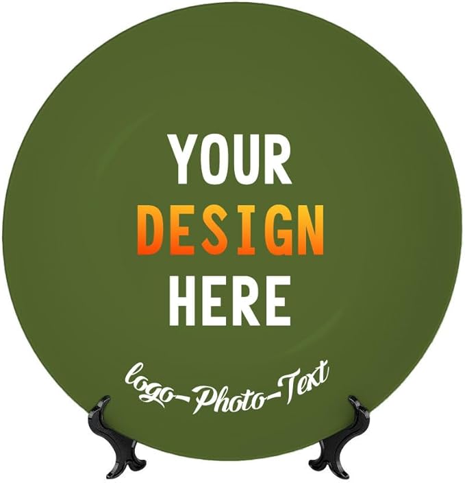 Custom Photo Ceramic Decorative Plate, Wobble-Plate Dishes with Display Stand, Handmade Ceramic Ornament, for Wall Hanging Living Room Bathroom Decor Gift, OliveDrab-10 In