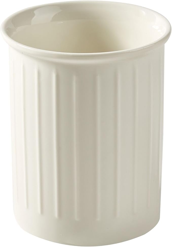 Kitchen Utensil Holder - Farmhouse Utensil Holder for Countertop - Ceramic Utensil Crock - Kitchen Decor & Housewarming Gift (White)