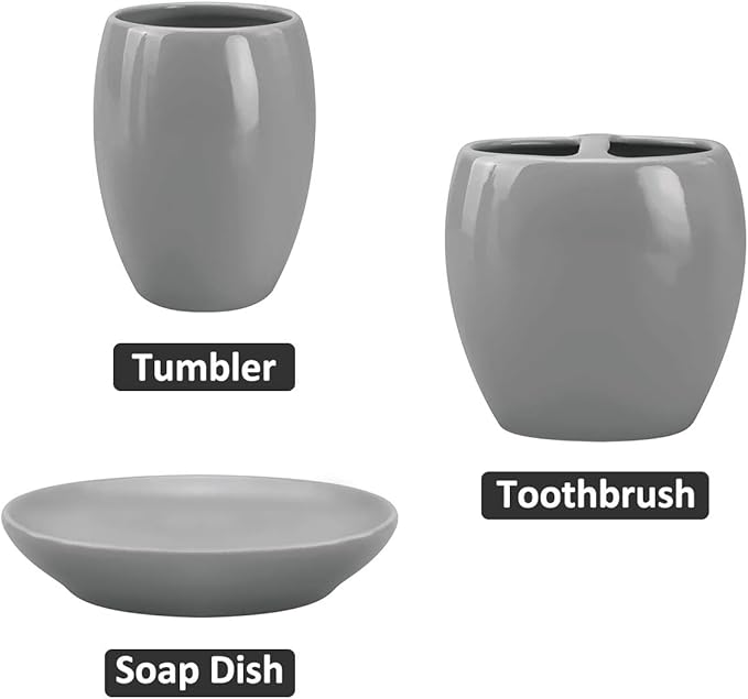 4-Piece Ceramic Bathroom Accessory Set, Bathroom Accessories Set Includes Soap Dispenser, Toothbrush Holder, Tumbler, Soap Dish, Complete Bathroom Ensemble Sets for Bath Decor, Ideas Home Gift