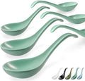 Artena 6.75 inch Solid Asian Soup Spoon Set of 6,Ultra-fine Porcelain Japanese Soup Spoon, Ramen Spoons for Pho Noodles Miso, Chinese Soup Spoons for Dumpling Wonton Cereal, Deep Oval Hook Design-Teal