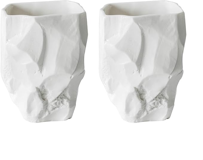2 Pack Hand-Sculpted Stone-Look Ceramic Toothbrush Holder, Matte White Tumbler for Bathroom Countertop, Natural Pen Holder or Makeup Brush Organizer